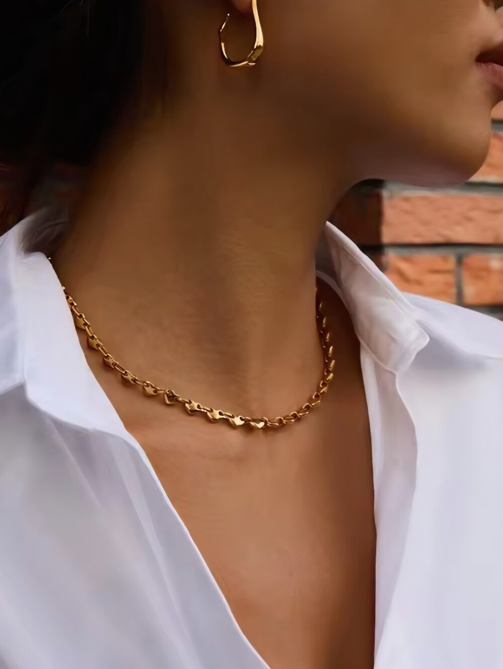 Gold Petite Heart Link Necklace